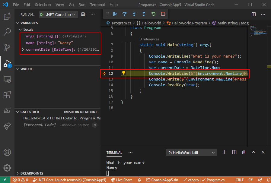 Debuggen einer mit Visual Studio Code