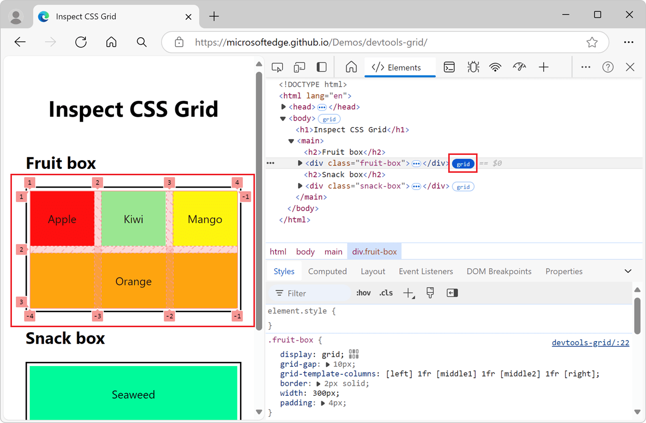 Untersuchen des CSSRasters Microsoft Edge Developer documentation