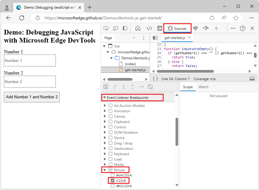 Erste Schritte beim Debuggen von JavaScript Microsoft Edge Developer