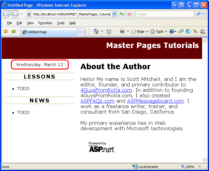 Creating a SiteWide Layout Using Master Pages (C) Microsoft Learn