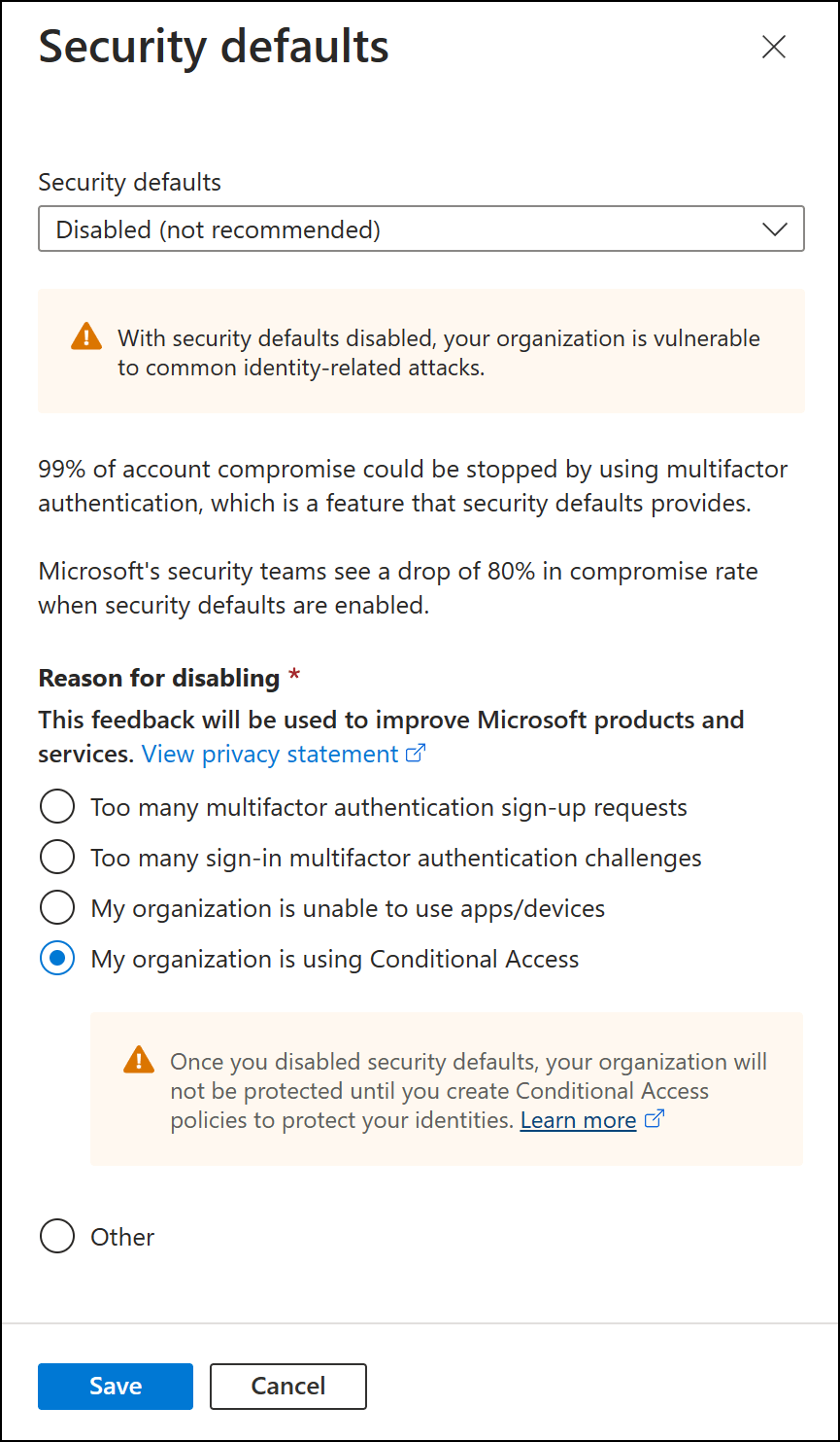 Providing a default level of security in Azure Active Directory