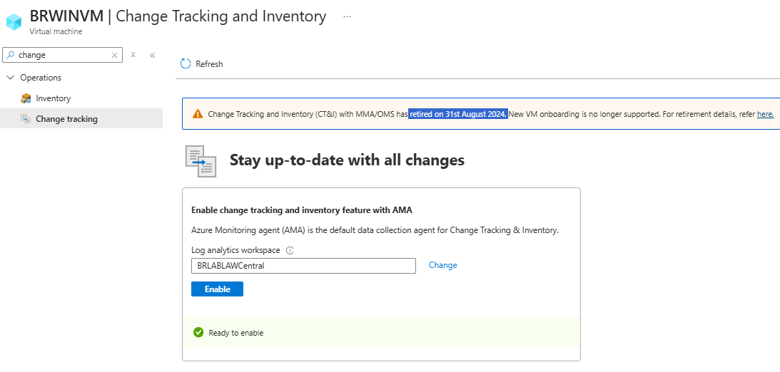 Enable Azure Automation Change Tracking for single machine and multiple