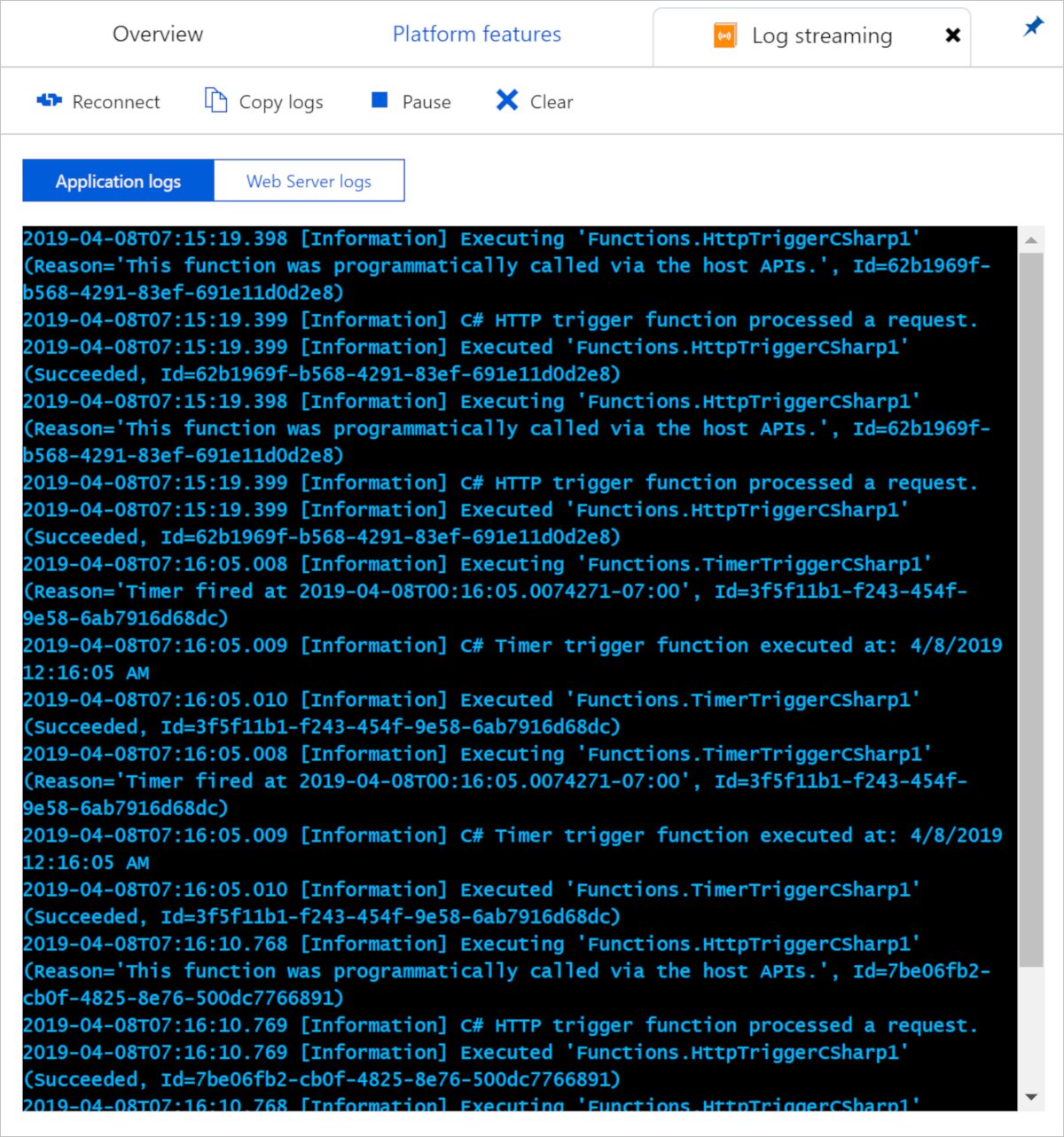 Stream execution logs in Azure Functions Microsoft Learn