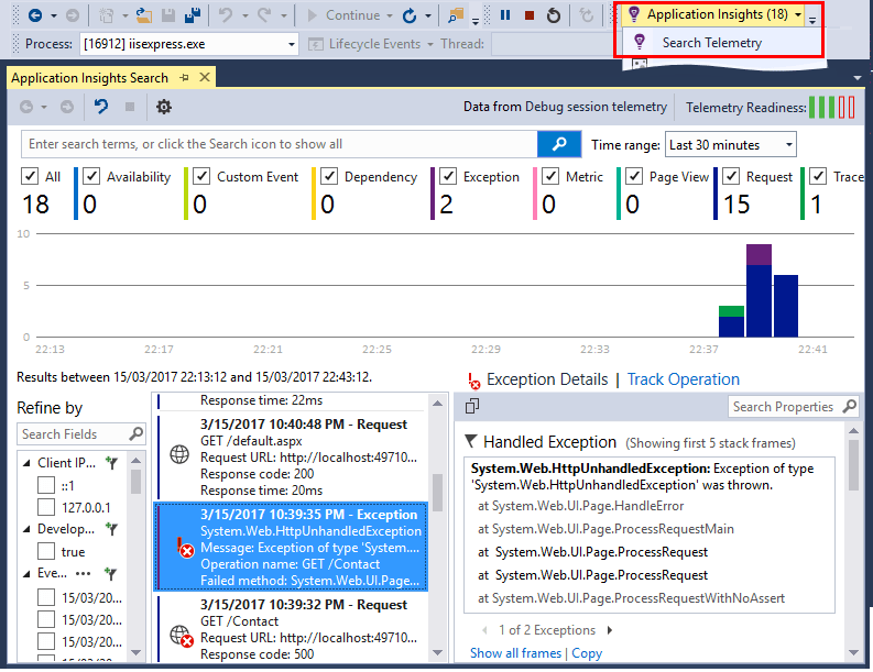 Diagnose failures and exceptions with Azure Application Insights