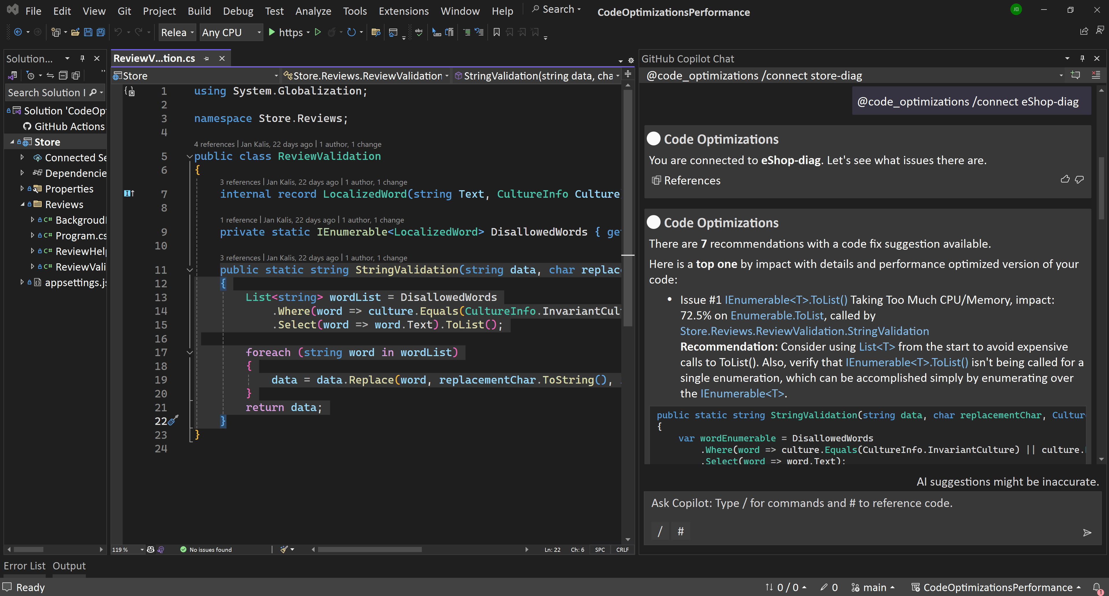 Code Optimizations extension for Visual Studio (preview) Azure