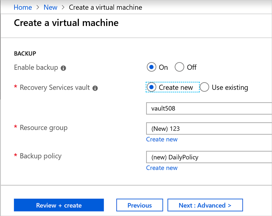 Enable backup when you create an Azure VM Azure Backup Microsoft Learn