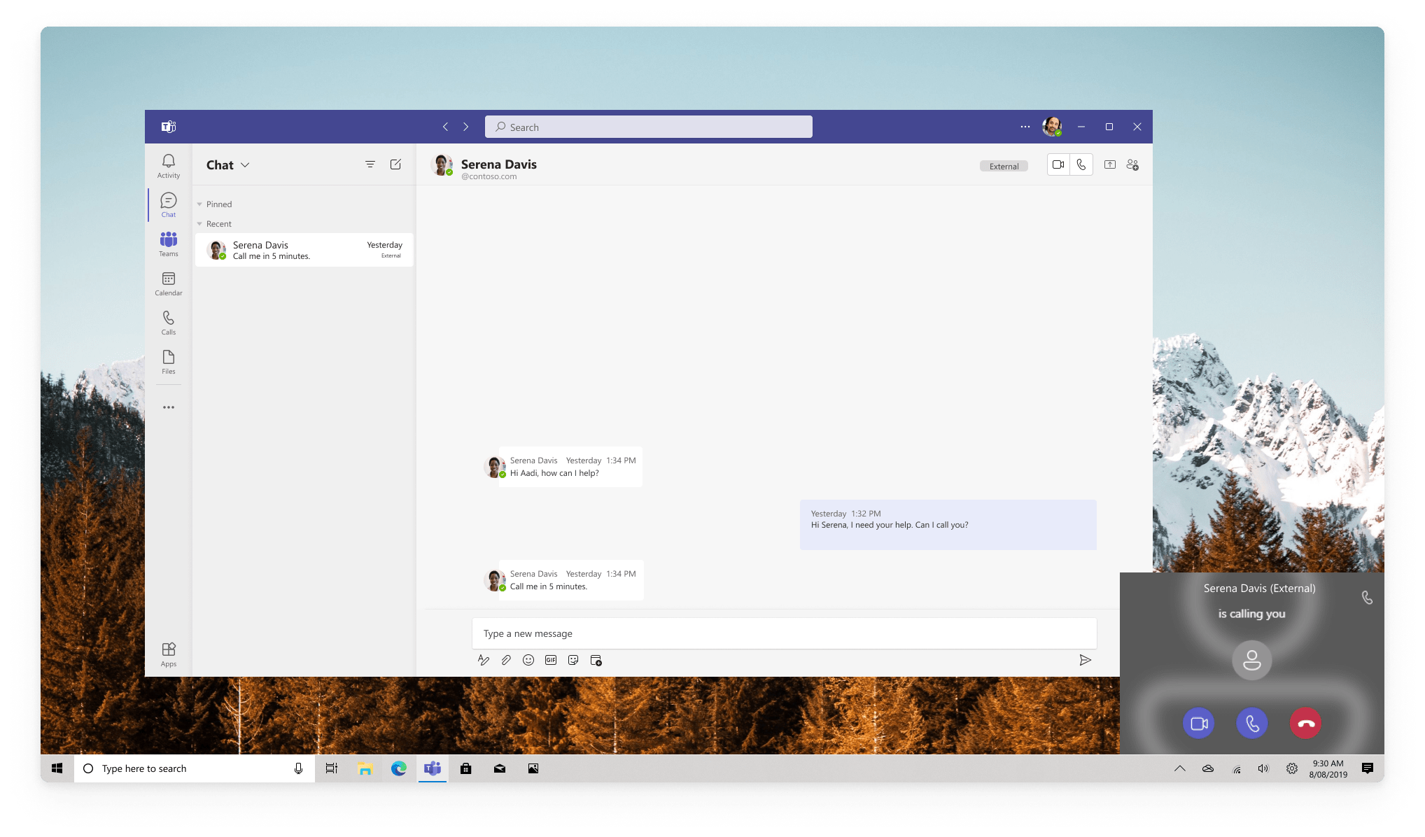 Teams client experience for Teams user An Azure Communication