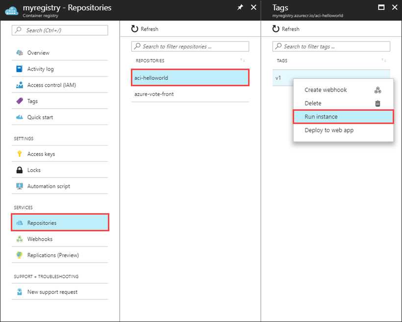 Deploy container image from Azure Container Registry using a service