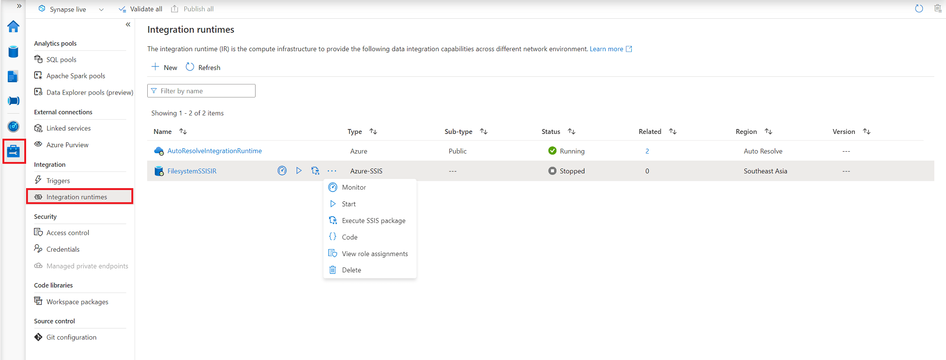 Reconfigure the AzureSSIS integration runtime Azure Data Factory