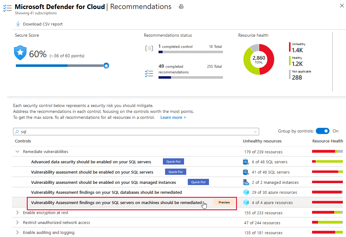 Scan for vulnerabilities on onpremises and Azure Arcenabled SQL