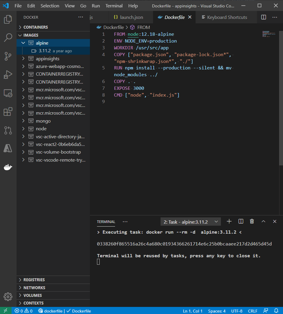 Create JavaScript container from local project JavaScript on Azure