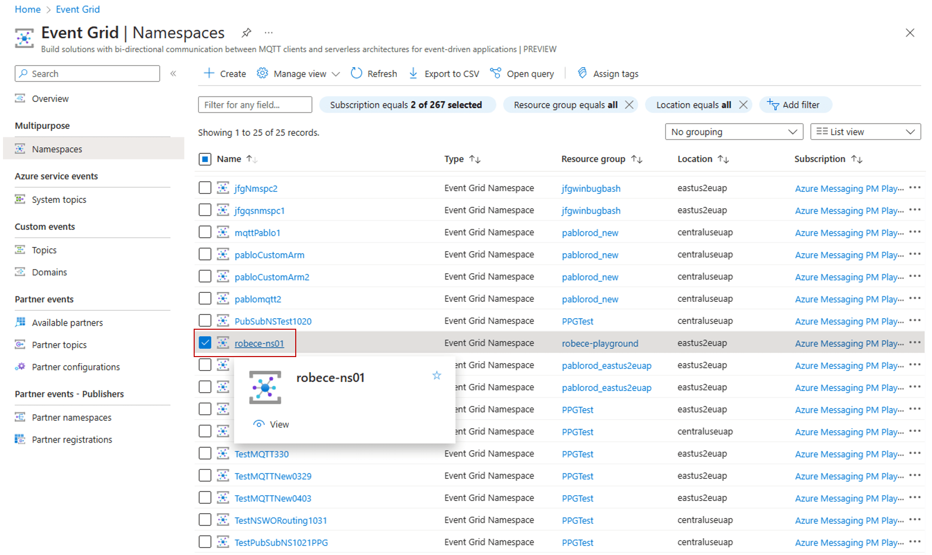 Create, view, and manage Azure Event Grid namespaces (Preview) Azure