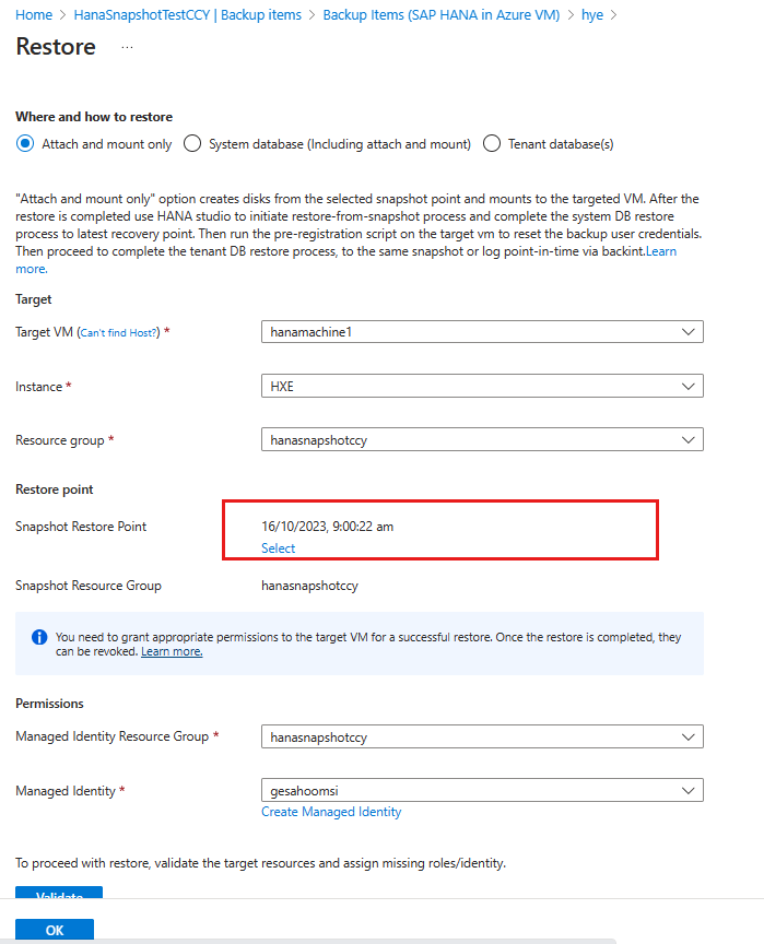 Quickstart Restore the entire SAP HANA system to a snapshot restore