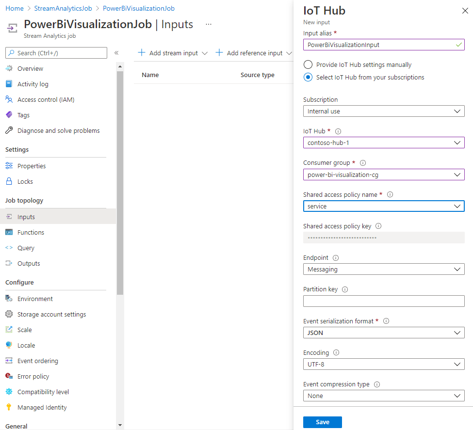 Realtime data visualization of data from Azure IoT Hub Power BI