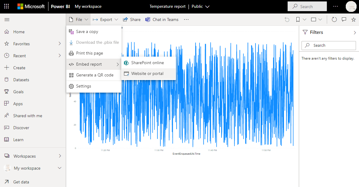 Realtime data visualization of data from Azure IoT Hub Power BI
