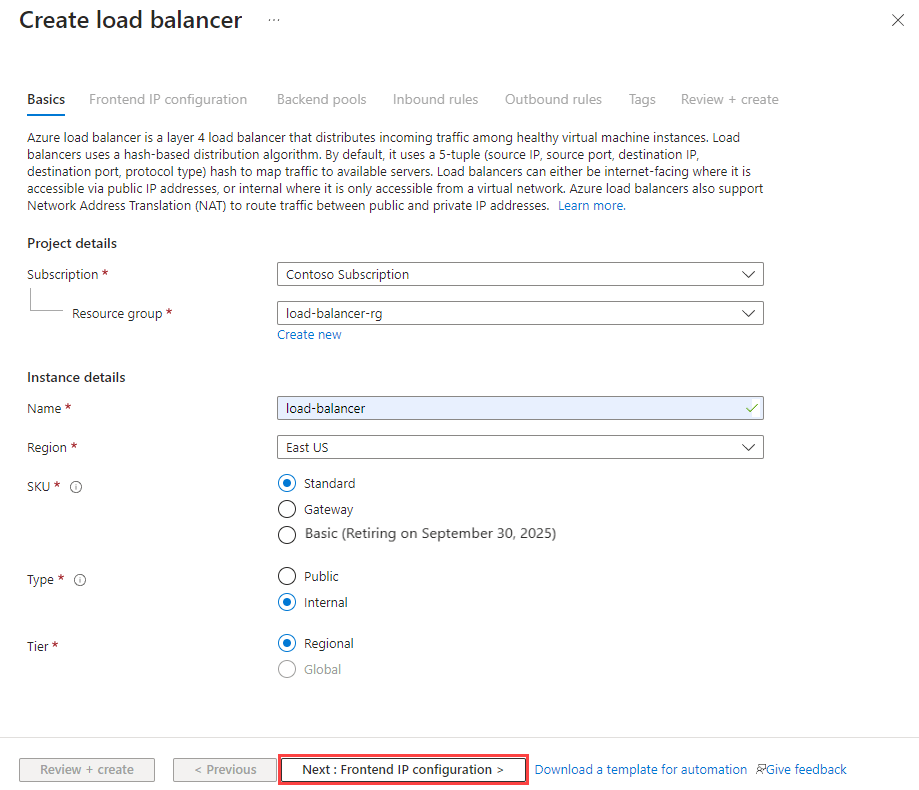 Quickstart Create an internal load balancer Azure portal Azure