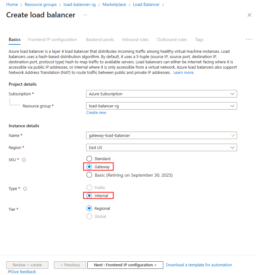 Tutorial Create a gateway load balancer Azure portal Azure Load