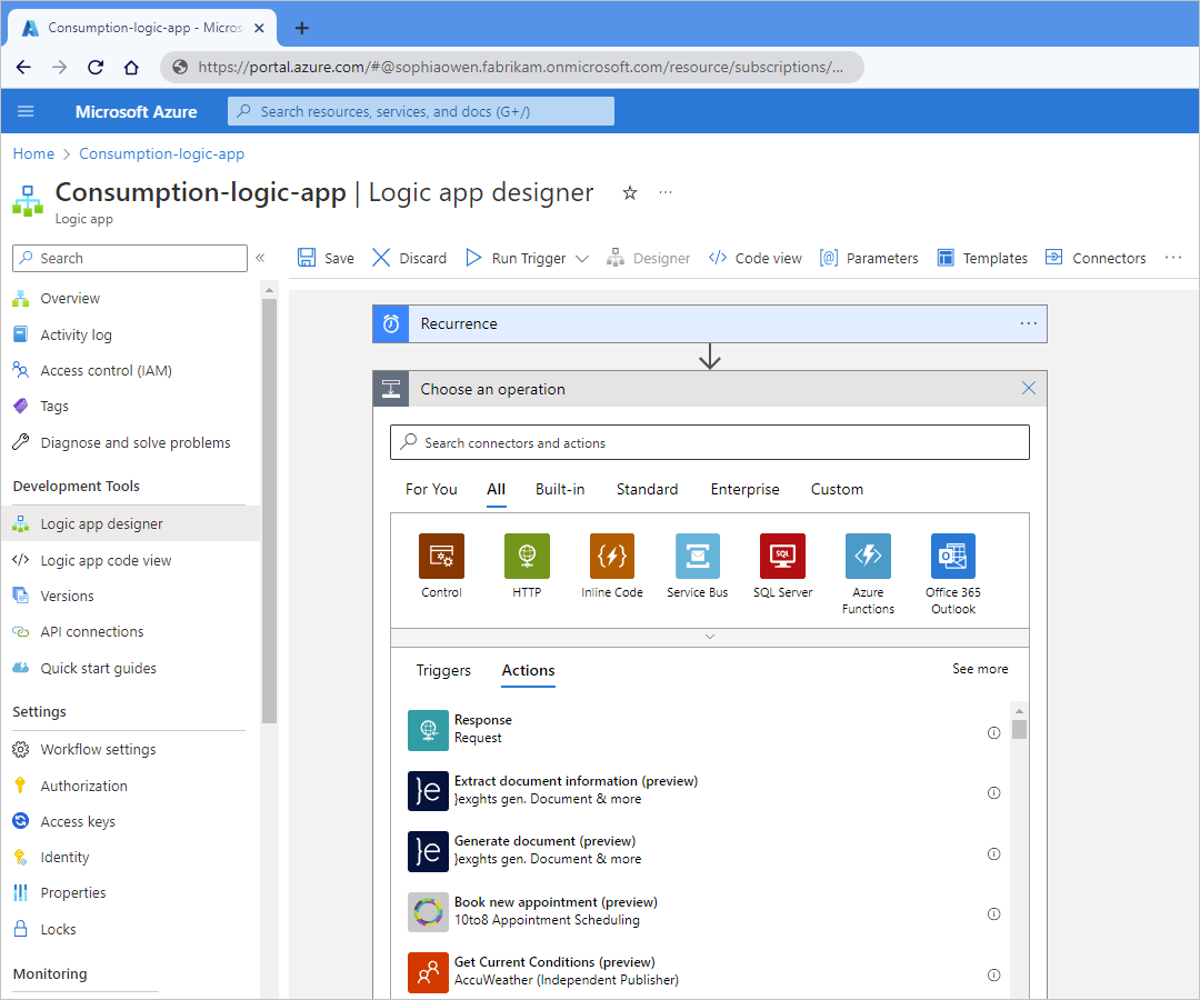 Create a workflow with a trigger or action Azure Logic Apps