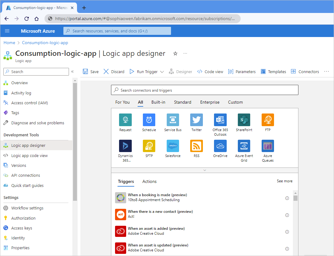 Create a workflow with a trigger or action Azure Logic Apps