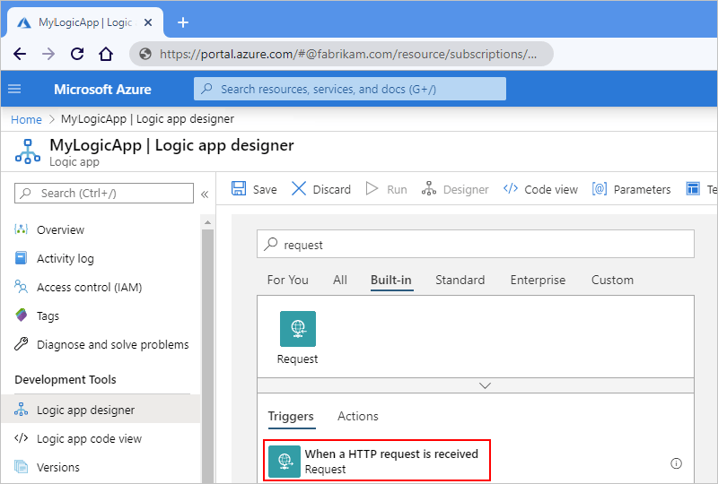 Call, trigger, or nest logic apps by using Request triggers Azure