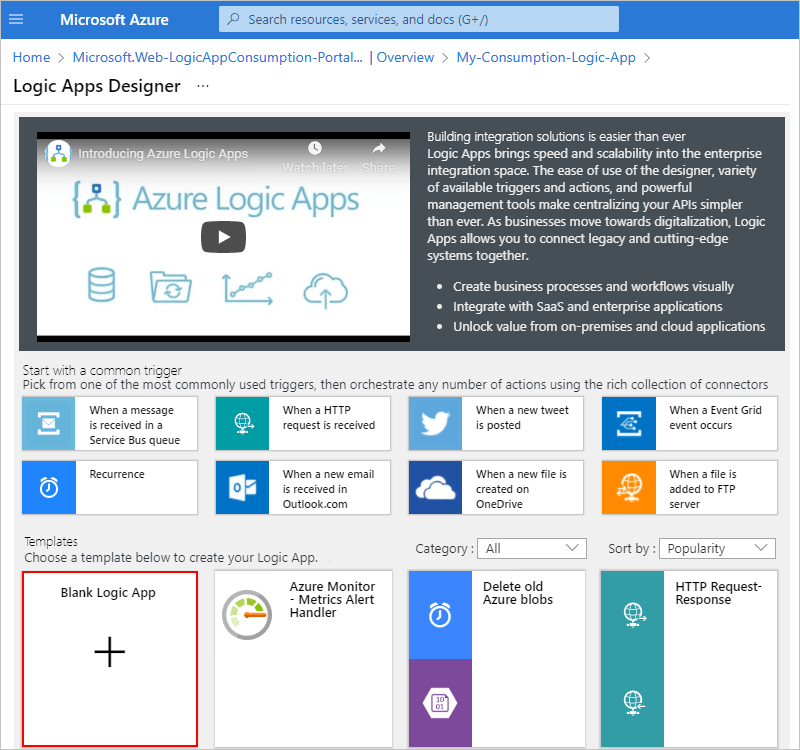 Create example Consumption workflow using Azure portal Azure Logic