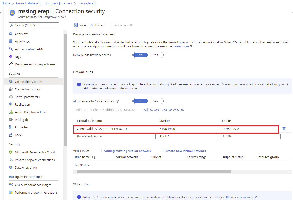 Manage firewall rules Azure portal Azure Database for PostgreSQL