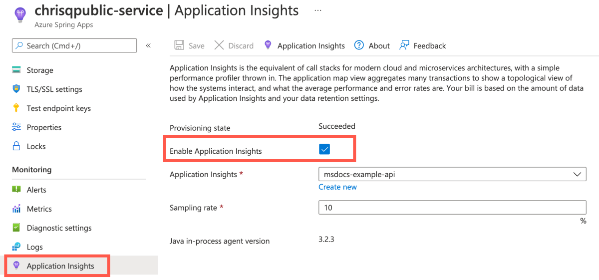 How to use Application Insights Java InProcess Agent in Azure Spring
