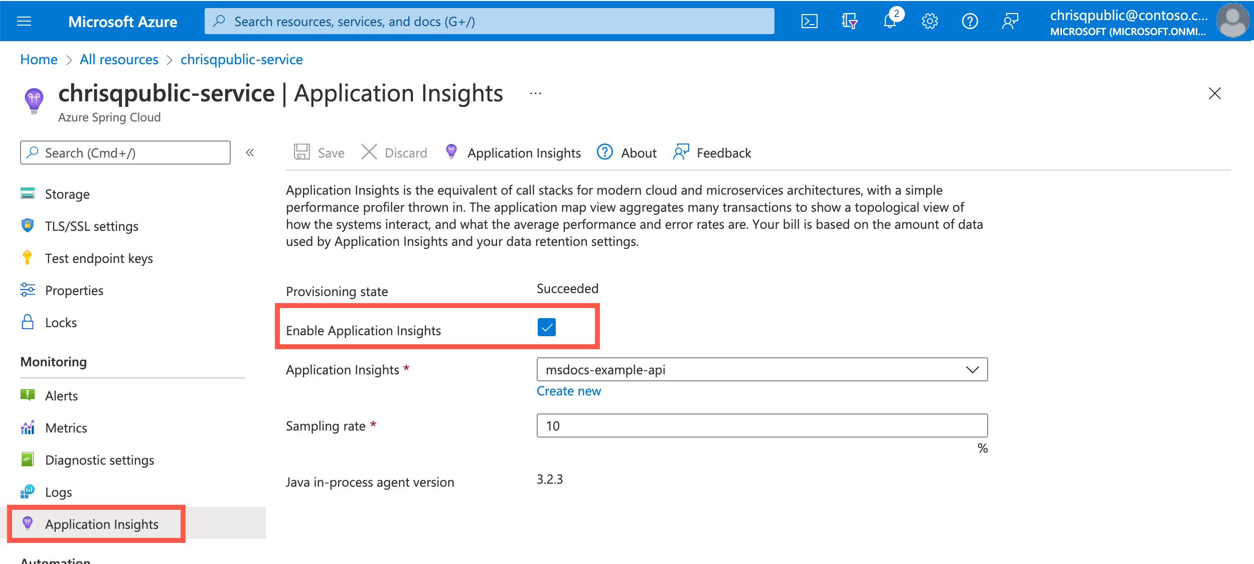 How to use Application Insights Java InProcess Agent in Azure Spring