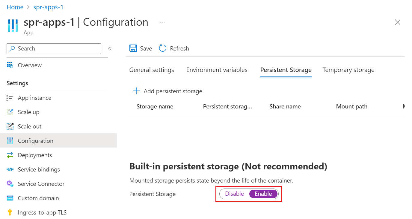 Use builtin persistent storage in Azure Spring Apps Microsoft Learn