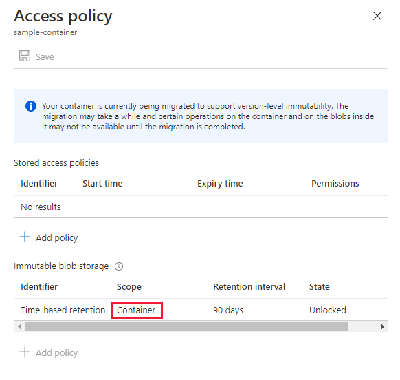 Configure immutability policies for blob versions Azure Storage
