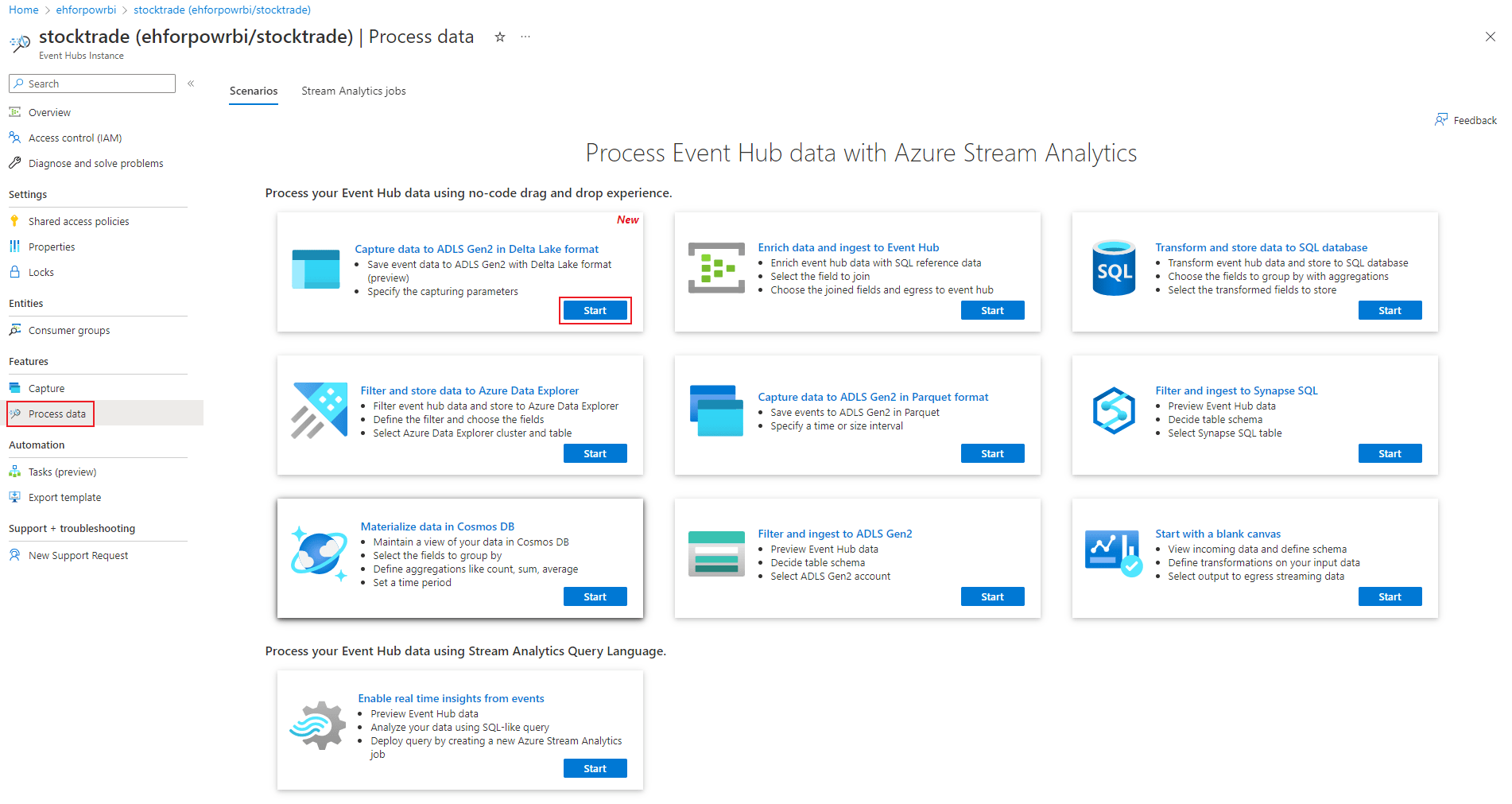 Capture data from Event Hubs into Azure Data Lake Storage Gen2 in Delta