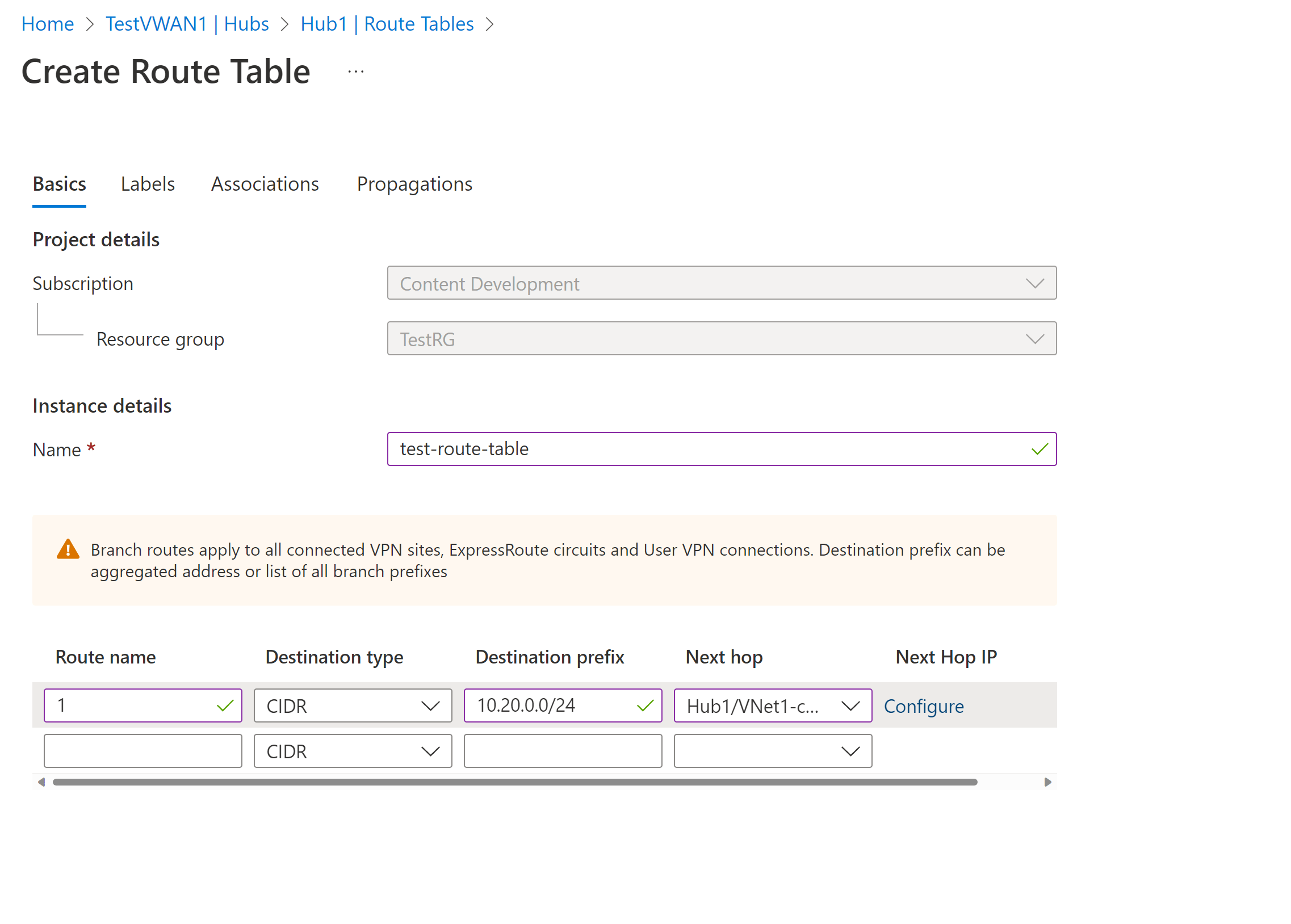 How to configure virtual hub routing Azure portal Azure Virtual WAN