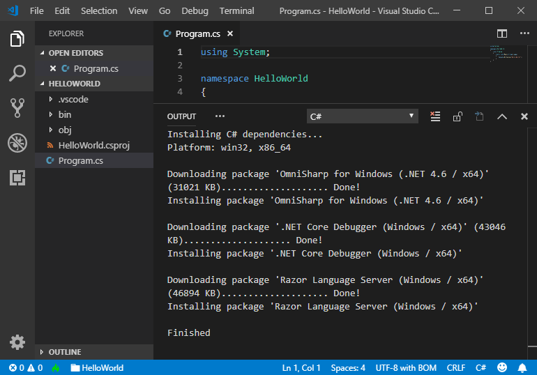 Create a console application using Visual Studio Code