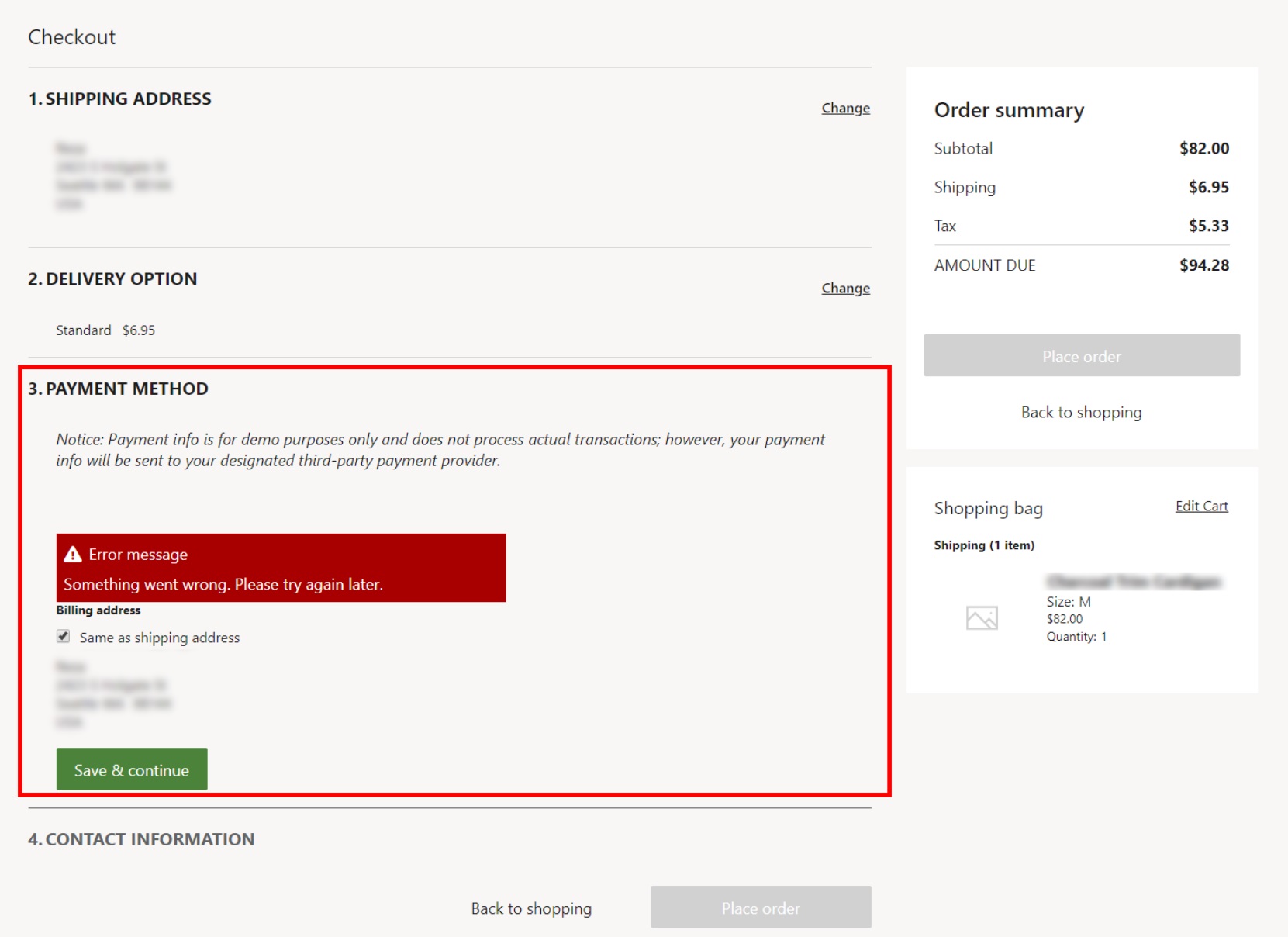 Credit card entry page shows an error at checkout Commerce Dynamics