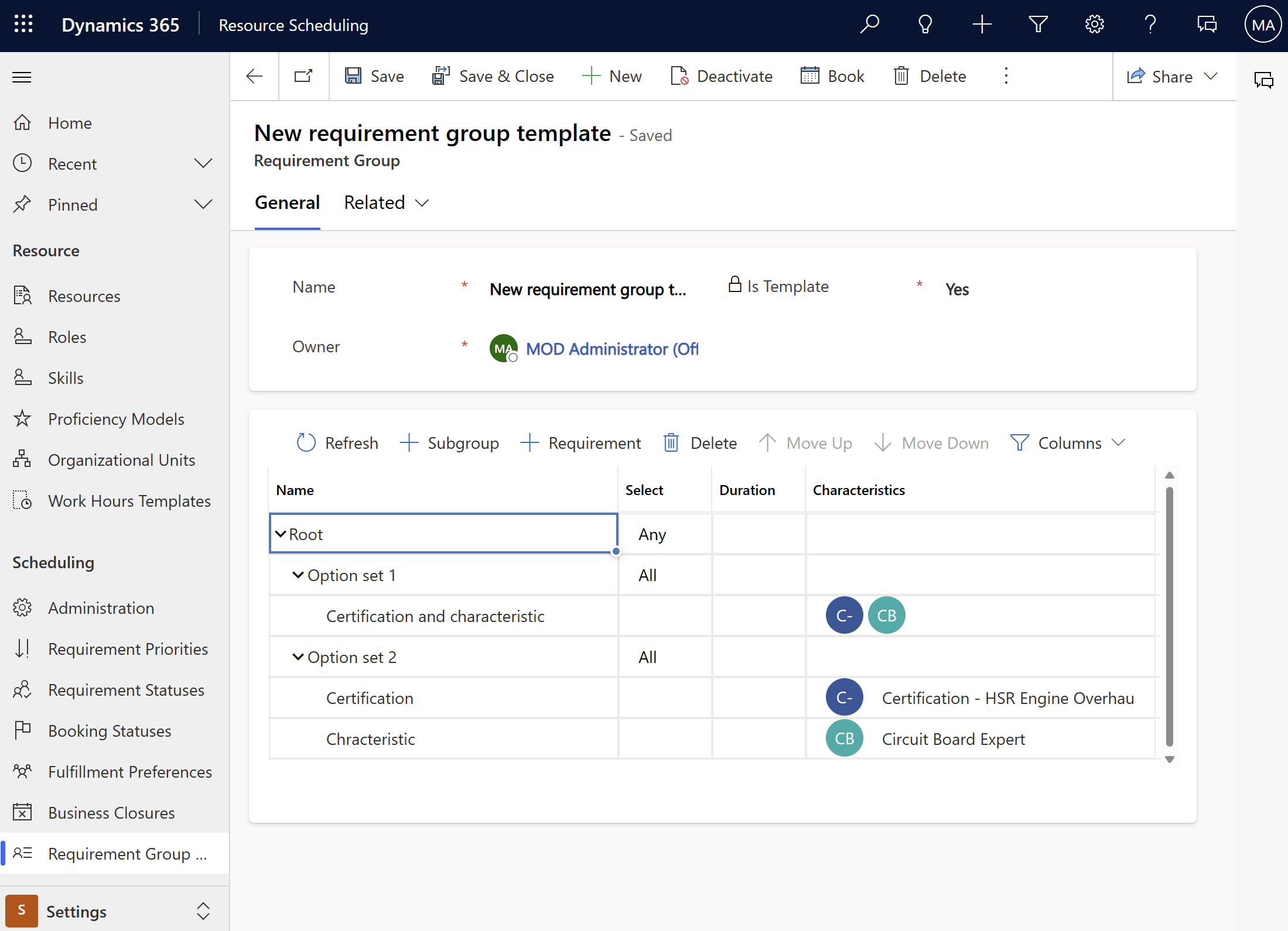 Schedule work with multiple requirements using requirement groups