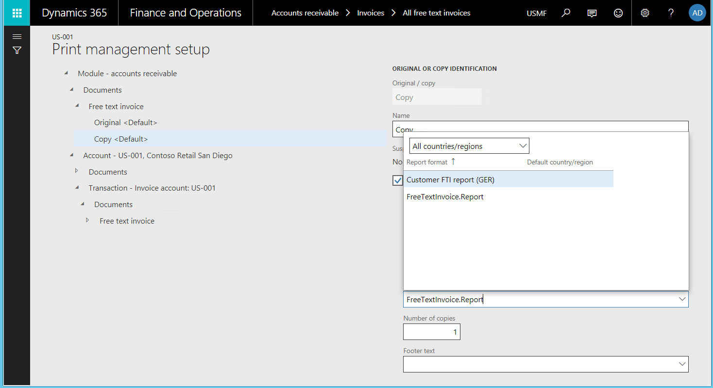 Generate printable FTI forms Finance & Operations Dynamics 365