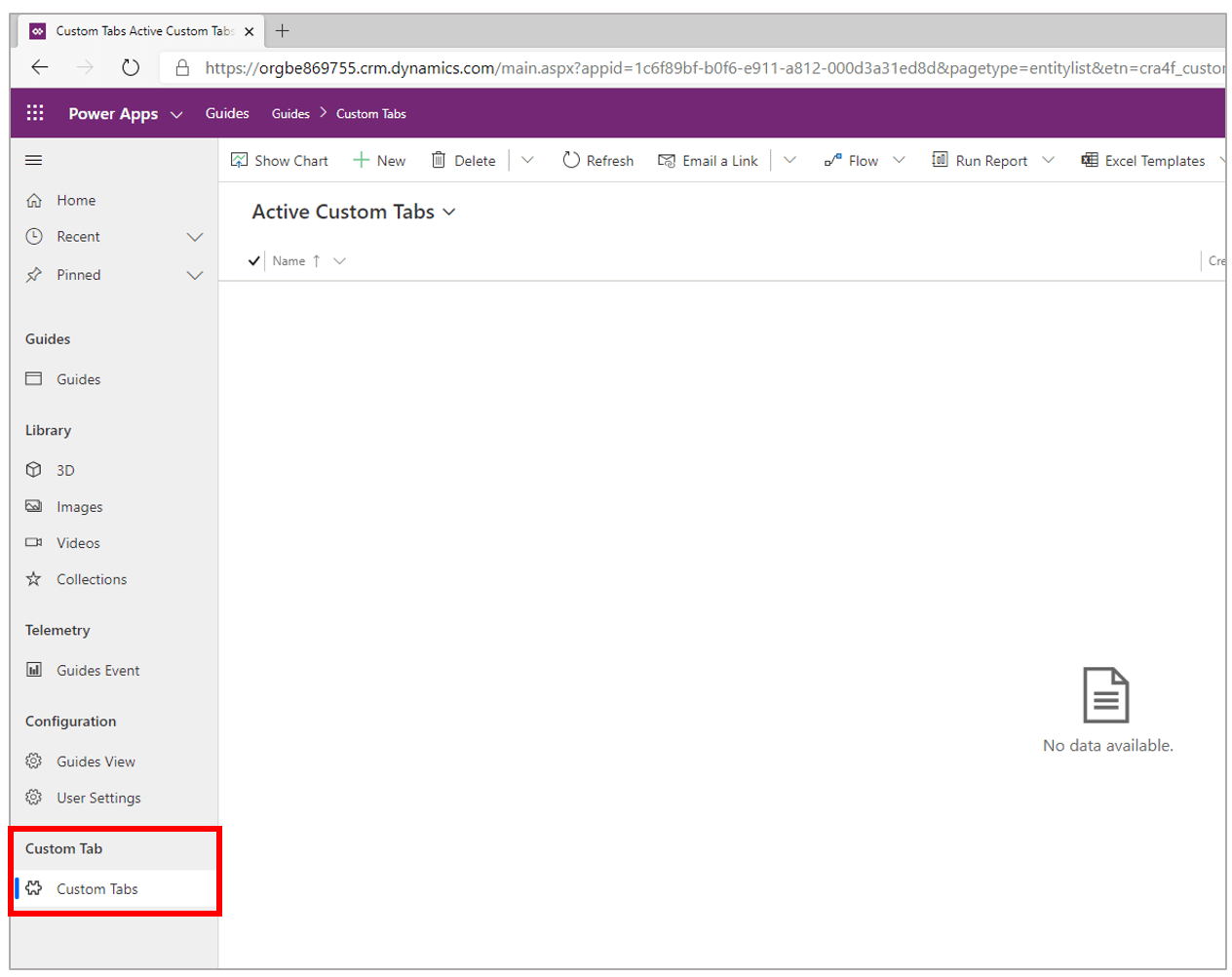 Show a list of guides on a custom tab for a specific set of Dynamics