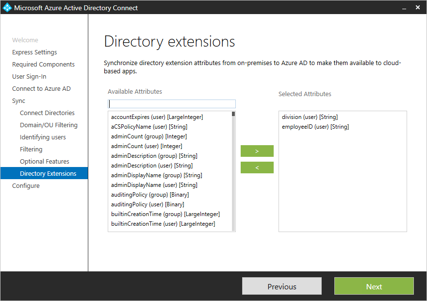 Microsoft Entra Connect Sync Directory extensions Microsoft Entra ID