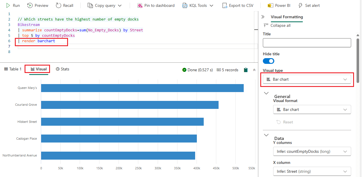 Add a query visualization in RealTime Intelligence Microsoft Fabric