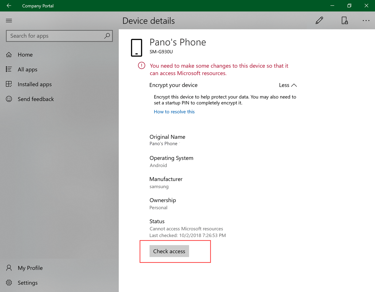 Check device access Microsoft Learn