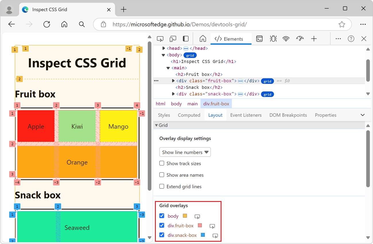 Inspect CSS Grid Microsoft Edge Developer documentation Microsoft Learn