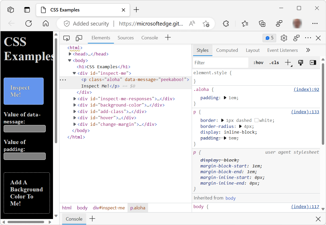 Get started viewing and changing CSS Microsoft Edge Development