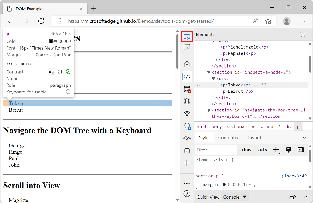Get started viewing and changing the DOM Microsoft Edge Development
