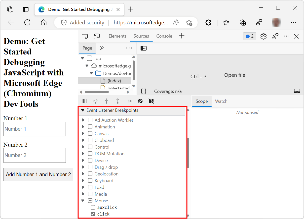 Microsoft edge javascript error