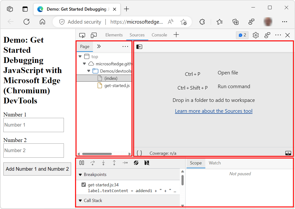 Get started debugging JavaScript Microsoft Edge Development