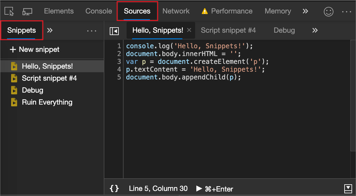 Run snippets of JavaScript on any webpage Microsoft Edge Development