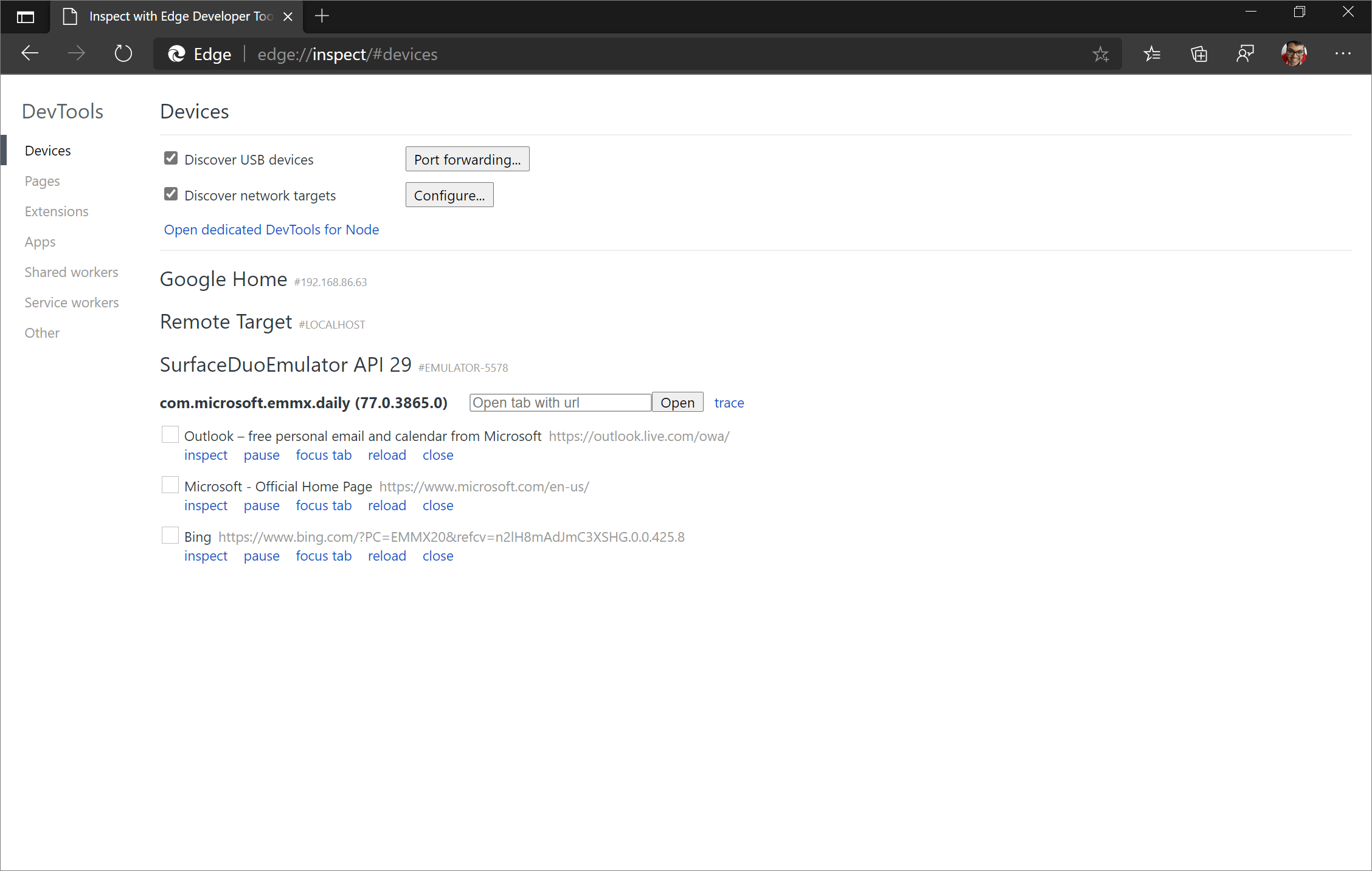 Remotely debug Surface Duo emulators Microsoft Edge Development