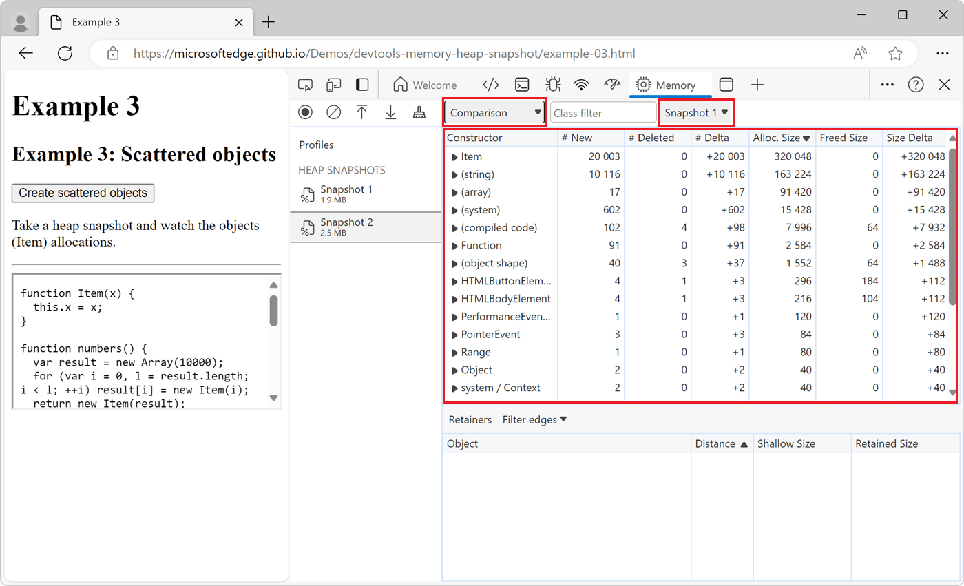 Record heap snapshots using the Memory tool Microsoft Edge Developer