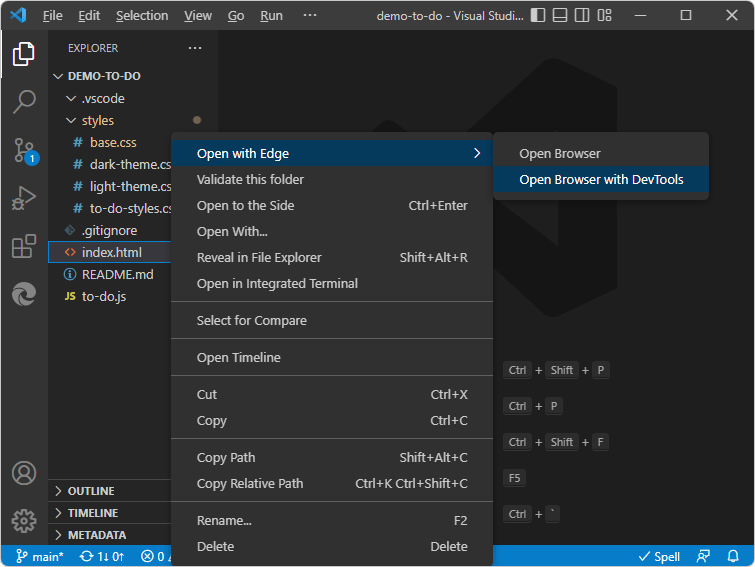 Get started by rightclicking an HTML file Microsoft Edge Development