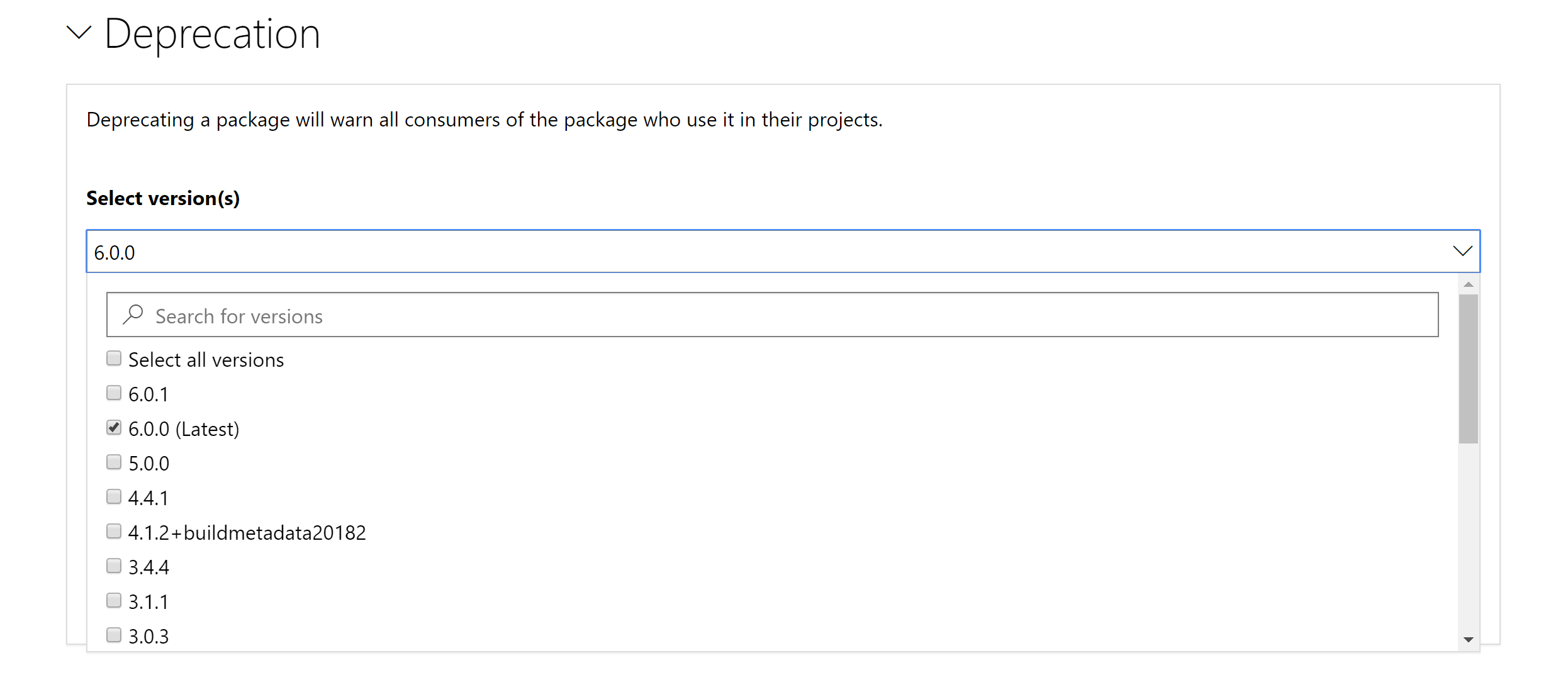 Deprecating packages on Microsoft Learn